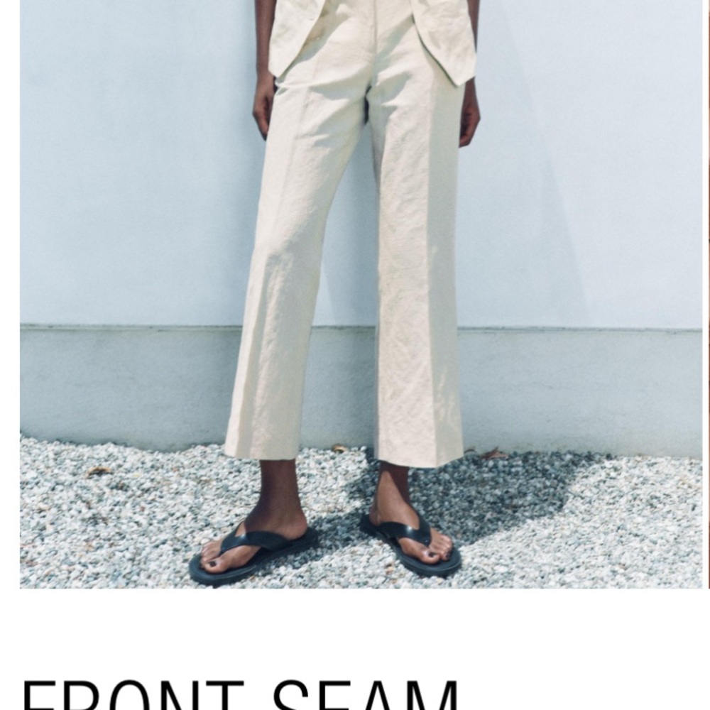 Zara Cream Boot Cut Flare Pants with Front Seam